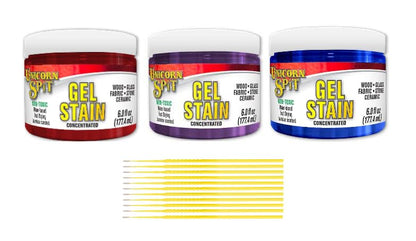 Unicorn SPiT Gel Stain Bundle: 6 oz. Water-Based Gel Stain Concentrate Bundles with Trebbies Detail Sticks (Blue Thunder, Molly Red Pepper, Purple Hill Majesty) - color: Blue Thunder, Molly Red Pepper, Purple Hill Majesty