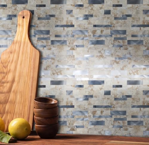 10 Sheets Backsplash Tile for Kitchen Peel and Stick, 11.81" X 11.81" Self-Adhesive Waterproof, Metal Backsplash Subway Tile, Stick on Tiles Kitchen Bathroom(Darken Coffee+Frosted Silver) - color: Darken Coffee+Frosted Silver
