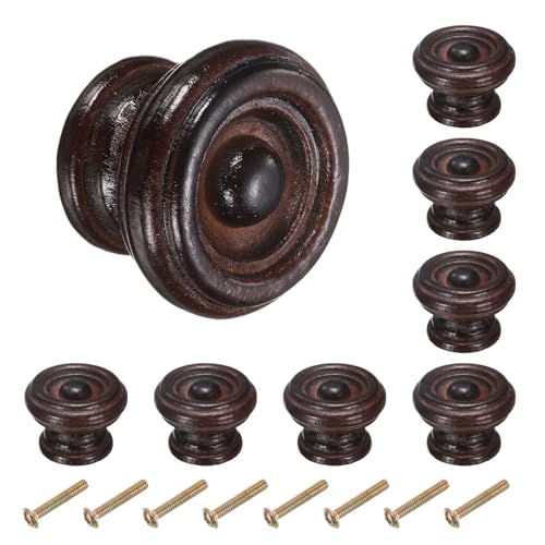 uxcell 8pcs Round Wooden Knobs, 37mm/1.5" Mushroom Shape Kitchen Cabinet Knobs Single Hole Drawer Pull Hardware Handles Decorative Furniture for Drawer Dresser Wardrobe, Dark Brown - color: Dark Brown