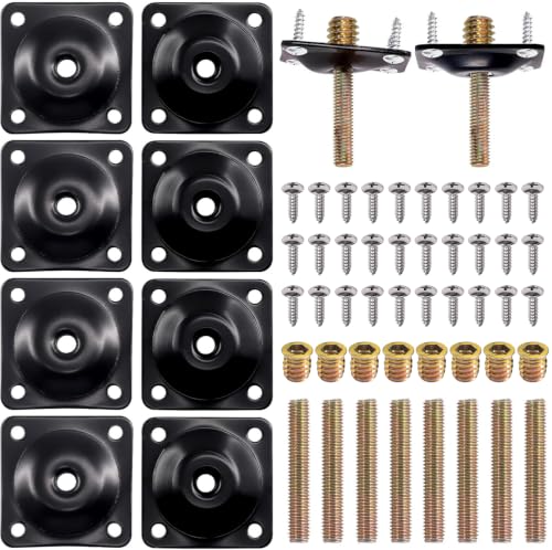 Swpeet 8 Sets Black 12 Degree + Flat Angled Leg Mounting Plates with Hanger Bolts Screws, Furniture Leg Attachment Plates Industrial Strength T-Plate M8 Sofa Legs with Hanger Bolts - style: Black Flat + 12° Furniture Legs