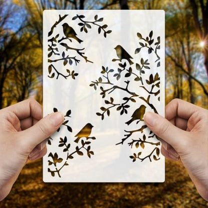 TIAMECH A4 Reusable Tree Birds on Branch Stencil for Painting - style: Tree Birds on Branch