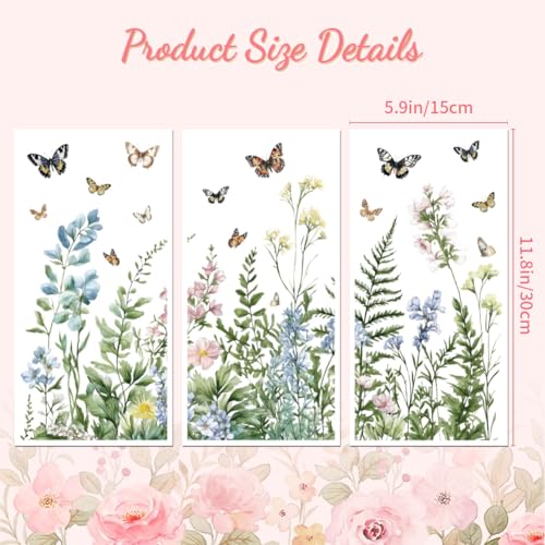 Peacoblue Plants & Butterflies Rub On Transfers for Furniture 6"x12" - style: Green Plants and Flowers with Butterflies