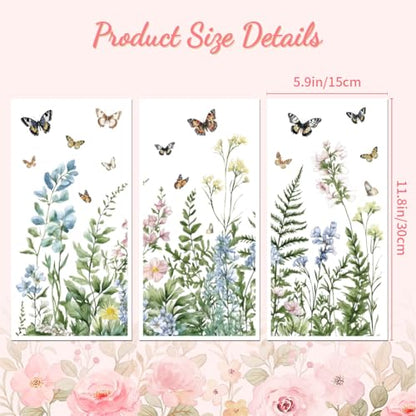 Peacoblue Plants & Butterflies Rub On Transfers for Furniture 6"x12" - style: Green Plants and Flowers with Butterflies