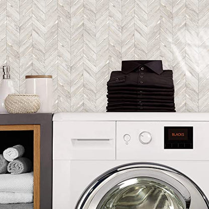 STICKGOO 10-Sheet Herringbone Tile Peel and Stick Backsplash, Beige Mixed Metal Gold PVC Stick on Backsplash, Self Adhesive Wall Tile for Kitchen and Bathroom - color: Grayish Beige Mixed Metal Gold