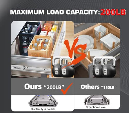 22 Inch 200lbs Soft Close Heavy Duty Drawer Slides, Side Mount Rails Full Extension Ball Bearing Cabinet Tool Box Runners Tracks Glides (1 Pair, with M4 Screws) - size: 22 Inch, style: 200LB/W:51mm(soft close)