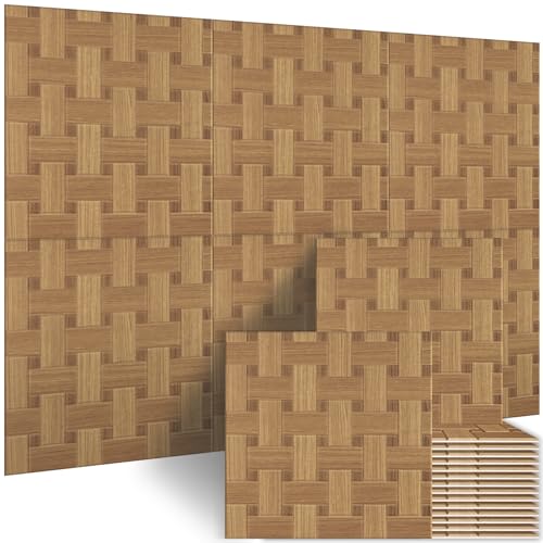 BUBOS 6 Pack Wood Wall Panel,23.6"x23.6" Peel and Stick Faux Acousitc Panel - color: GrainLoom Teakwood