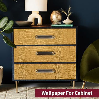 Peel and Stick Wallpaper Gold Crocodile Wallpaper 15.7" X 393" - color: Gold Crocodile, size: 15.7" x 395"
