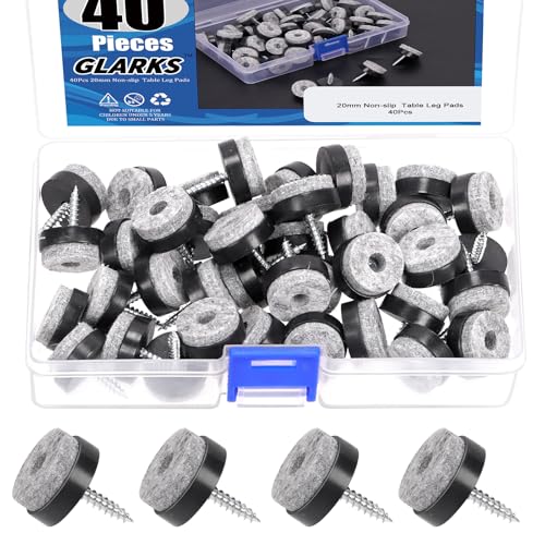 Glarks 40pcs Black 20MM Furniture Glide Screw-on Furniture Antiskid Felt Pad Slider Floor Protector for Wooden Leg Feet of Chair Table Sofa Stool