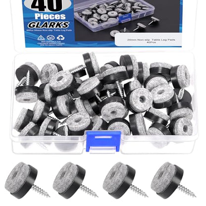 Glarks 40pcs Black 20MM Furniture Glide Screw-on Furniture Antiskid Felt Pad Slider Floor Protector for Wooden Leg Feet of Chair Table Sofa Stool