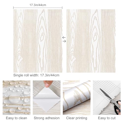 White and Gold Wood Contact Paper 17.3"x400" Peel and Stick Wallpaper - color: Natural Wood-White Gold, size: 17.3" x 400"