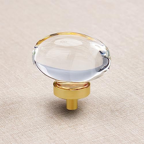 4 Pack Glass Cabinet Knobs and Pulls, Oval Crystal Knobs for Dresser Drawers, Satin Brass/Gold Kitchen Cabinet Knobs Egg Shape - color: Satin Brass/Gold, size: 4 Pack