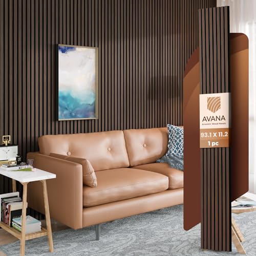 Avana Acoustic Wood Wall Panels – 93.2x11.25 Inch Panels – Fits 94x12 Layout – Dark Walnut Acoustic Panel 1 PC – Wall Panel for Interior Wall Decor for Homes, Offices – Durable Wood Panel for Wall - color: Dark Walnut, size: 94X11 (1 PC)