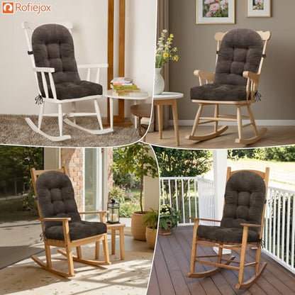 Rocking Chair Cushion - Chenille Fabric, High-Density Sponge, Durable Comfort Non-Slip Bottom Tufted Seat Pads with Ties, Chenille︱Dark Brown, 44x19x4 inch - color: Dark Brown
