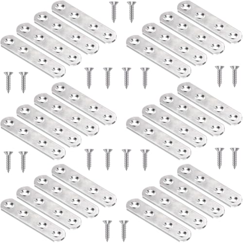 24Pcs Stainless Steel Flat Brace Mending Plates, Sturdy Metal Repair Fixing Joining Brackets for Wood Furniture with Screws - size: Silver 24 Pack