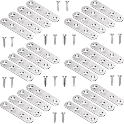 24Pcs Stainless Steel Flat Brace Mending Plates, Sturdy Metal Repair Fixing Joining Brackets for Wood Furniture with Screws - size: Silver 24 Pack