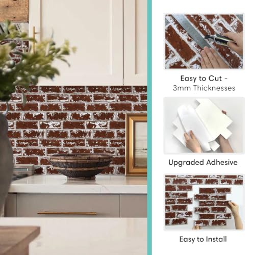 Commomy 3D Wall Panels Peel and Stick Faux Brick 10 Pcs 11.8" x 11.8" - color: Brick-tlC