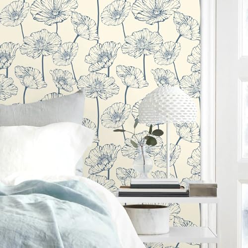 Orainege Peel and Stick Wallpaper Blue and Beige Wallpaper - color: Blue and Beige, size: 17.3" x 393.7"
