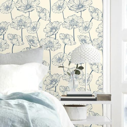 Orainege Peel and Stick Wallpaper Blue and Beige Wallpaper - color: Blue and Beige, size: 17.3" x 393.7"
