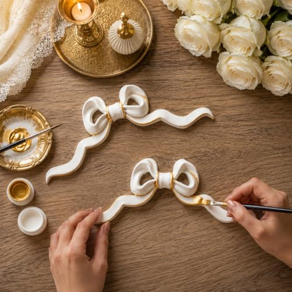 Roowest 2 Pcs Large Bow Appliques Onlays White PVC Appliques for Furniture Decorative 3D Roses Carved Onlay DIY Decorative for Cabinet Dresser Bed Door Wall Wardrobe Ceiling - style: Long Bow