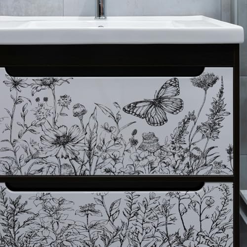 PLIGREAT 3 Sheets Black Flowers Rub on Transfer for Furniture 6"x12" Sketch Floral Butterfly Craft Transfer Rub on Dressers Wardrobe Decor Insect Transfers Decals for Scrapbooking Crafts Decorative - style: Sketch Flower