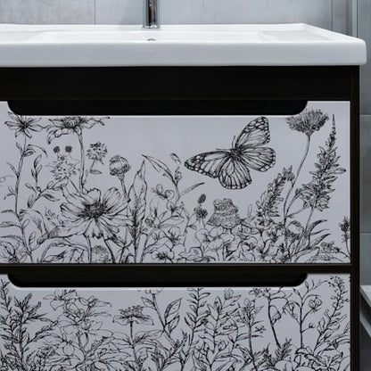 PLIGREAT 3 Sheets Black Flowers Rub on Transfer for Furniture 6"x12" Sketch Floral Butterfly Craft Transfer Rub on Dressers Wardrobe Decor Insect Transfers Decals for Scrapbooking Crafts Decorative - style: Sketch Flower