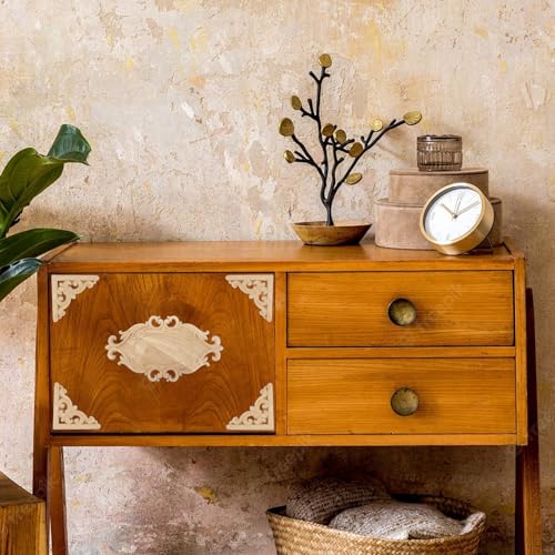 Antrader 10.24x5.51in Wood Carved Onlay Applique with 4Pcs Cornered Decals - style: Style 3 with Cornered Decals