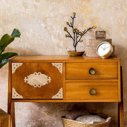 Antrader 10.24x5.51in Wood Carved Onlay Applique with 4Pcs Cornered Decals - style: Style 3 with Cornered Decals