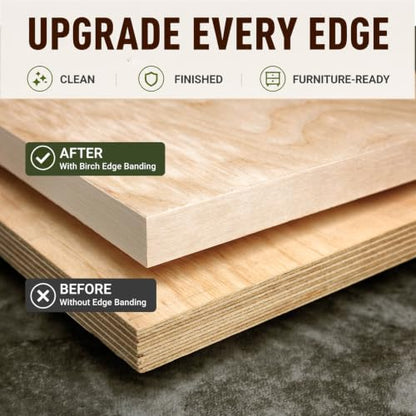 Birch Edge Banding 3 Inch x 25 FT Roll - 8 FT+ Continuous Lengths - Pre-Glued Real Wood - Iron-On, Sanded Smooth Veneer Edging for Furniture & Large DIY Projects - color: Birch, size: 3 in x 25 ft