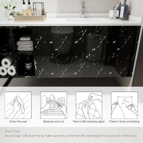 Glossy Black Marble Contact Paper for Countertops Peel and Stick Wallpaper - color: Black, size: 15.7" x 78.7"