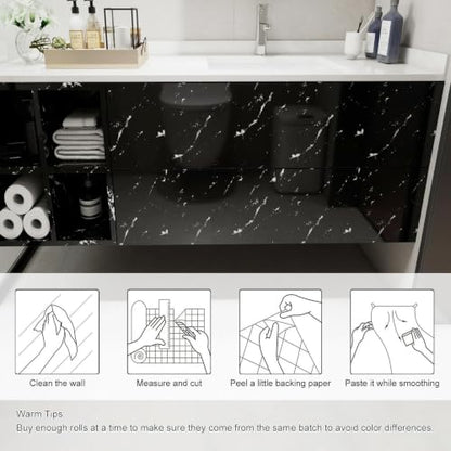 Glossy Black Marble Contact Paper for Countertops Peel and Stick Wallpaper - color: Black, size: 15.7" x 78.7"