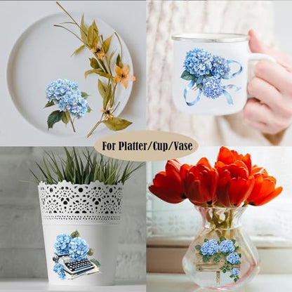 ZMRU 24 Sheets of Watercolor Style Rub on Transfers for Crafts - Perfect for Glass, Porcelain, Leather, Canvas, and Fabric Projects - IOD Transfers Included,3 * 3inch (Blue Hydrangea) - style: Blue Hydrangea