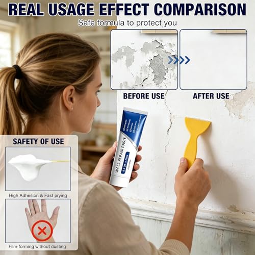 Efficient Drywall Repair Kit, Quick Drying Wall Repair Paste with Scraper & Sandpaper, Durable Spackle Wall Repair, Upgrade Wall Mending Agent for Holes & Cracks, Dents & Small Damage (2 Pcs) - color: 2 Pcs