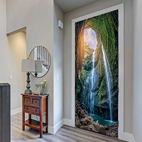Nature Art Self Stick Vinyl Door Mural Sticker, Peel and Stick Removable Refrigerator Wrap Decal, Kiva Waterfall, 32.3x78.7, 2 Pcs Set - color: Kiva Waterfall