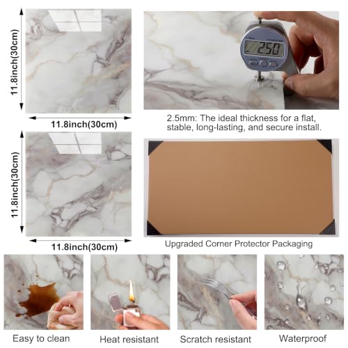 10pcs Peel and Stick Shower Tile Waterproof Marble Tiles Wall Panels 11.8"X11.8" Self-Adhesive Backsplash for Home Bathroom Kitchen Showers (Not Real Tile)