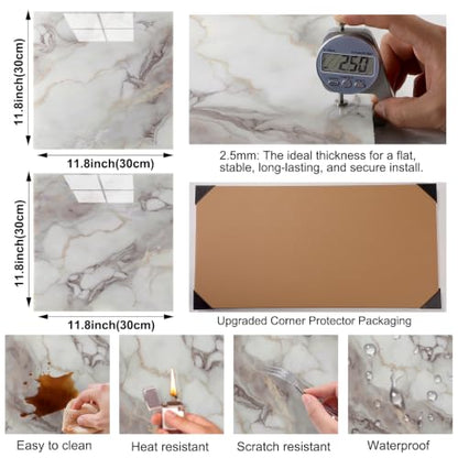 10pcs Peel and Stick Shower Tile Waterproof Marble Tiles Wall Panels 11.8"X11.8" Self-Adhesive Backsplash for Home Bathroom Kitchen Showers (Not Real Tile)