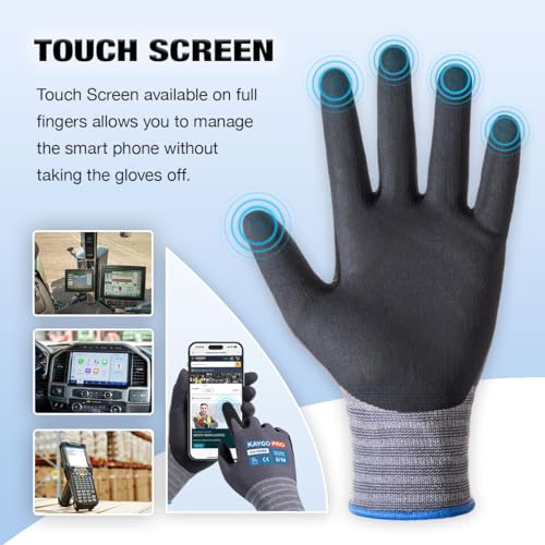 KAYGO Work Gloves, MicroFoam Nitrile Coated, Touchscreen, KG18N - color: Gray (Touch Screen), size: Small