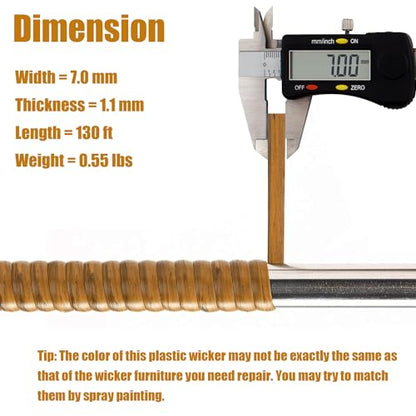 130 Ft Plastic Wicker Repair Supplies, Wicker Repair Kit, Synthetic Rattan Material for Patio Chair Repair Flat Wicker Furniture Repair Replacement (Light Wood Grain) - color: Light Wood Grain, size: 0.55 Lbs