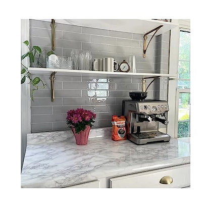 EZ FAUX DECOR Premium 36” x 72” Kitchen Countertop Vinyl Laminate Cover Waterproof Self Adhesive Durable White Marble Contact Paper for Countertops Peel and Stick Backsplash (6ft) - size: 36" x 72"