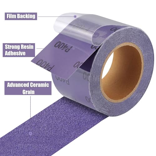 MAXMAN 40 Grit Sandpaper Roll, PSA Purple Film Ceramic,Longboard Sand Paper