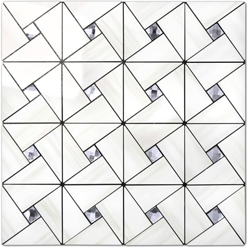 Vamos Tile 10 Sheets PVC Peel and Stick Backsplash Tile - color: Glossy Dolomite White