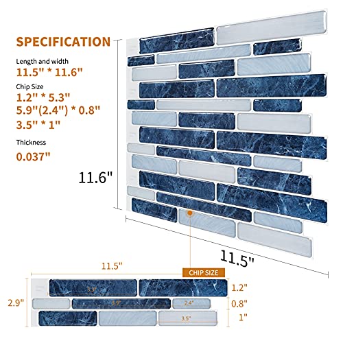 WOWSTAR 10-Sheet Peel and Stick Backsplash Tile for Kitchen Wall, Back Splash Stick On Tiles for Kitchen (12"x12", Dark Blue) - color: Dark Blue