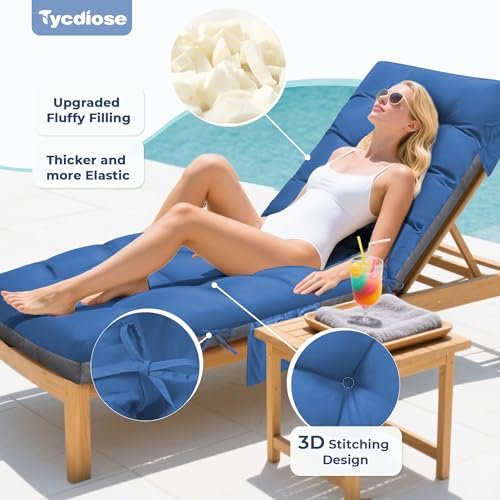 Outdoor Lounge Chair Cushion, Waterproof Replacement Chaise Lounge Cushions for Outdoor Furniture Thickened 71 x 22 x 4.7 Inch Non-Slip Patio Pool Lounge Chair Cushions with Ties, Royal Blue - color: Royal Blue