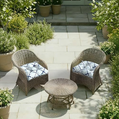 DYTXIII Set of 2 Outdoor Chair Cushions 19"x19"x4", Water Repellent Tufted Patio Seat Cushions with Ties, Thick Replacement Pads for Wicker Dining Chairs, Patio Furniture, Boho Geometry Blue - color: Boho Geometry Blue