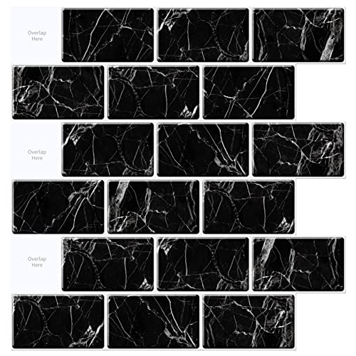 Art3d 10-Pack Subway Peel and Stick Backsplash, 12 x 12 Inch, Black Marble - color: Black Marble