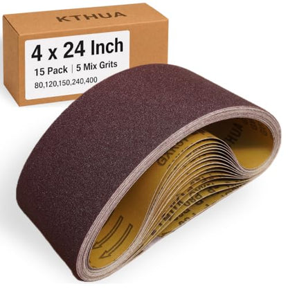 4x24 Sanding Belts, 15 Pack, 3 Each of 80/120/150/240/400 Grits - size: 4 x 24 in, 15-Pack