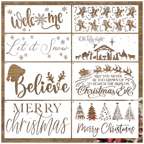 Christmas Stencils for Painting on Wood Reusable Large Merry Christmas Believe Stencils for Window Door Hanger Home Crafts Canvas Wall Holiday (14in Christmas) - style: 14in Christmas