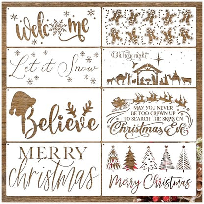 Christmas Stencils for Painting on Wood Reusable Large Merry Christmas Believe Stencils for Window Door Hanger Home Crafts Canvas Wall Holiday (14in Christmas) - style: 14in Christmas