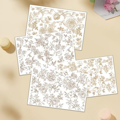 4 Pcs Large Chinoiserie Floral Rub-On Transfers for Furniture & Crafts - style: Chinoiserie Floral