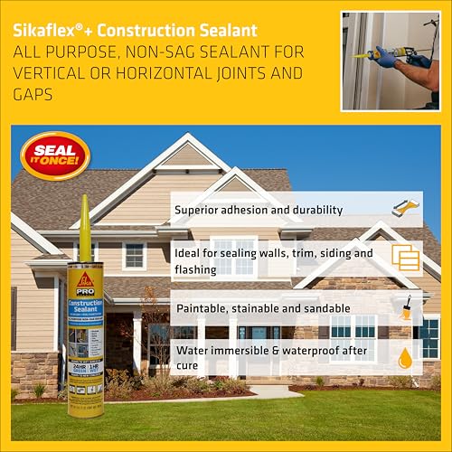 SIKA Sikaflex Construction Sealant, Tan 10.1 fl. oz, Polyurethane for Vertical & Overhead Joints, Ideal for Windows & Doors, Paintable & Stainable - color: Tan