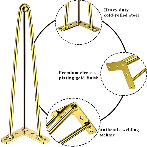 Osring 26 Inch Furniture Hairpin Legs Gold,1/2" Dia 3-Rods Metal Table Feet - color: Gold, size: 26 Inch